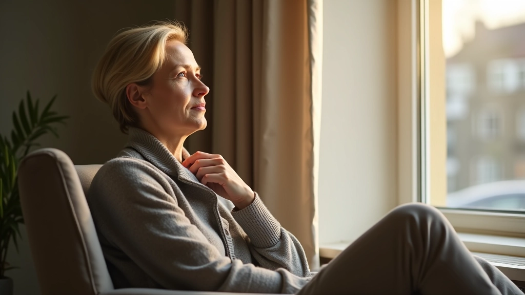 Persoon zit in gedachte, reflecterend moment op een rustig moment van de dag