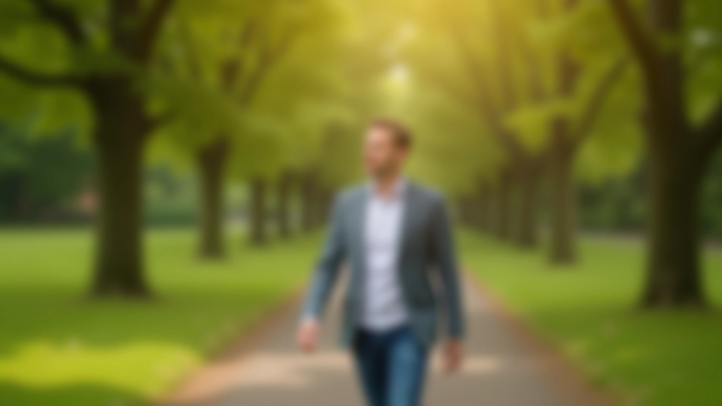Persoon wandelt langzaam door een rustige park, pauze momenten tussen activiteiten