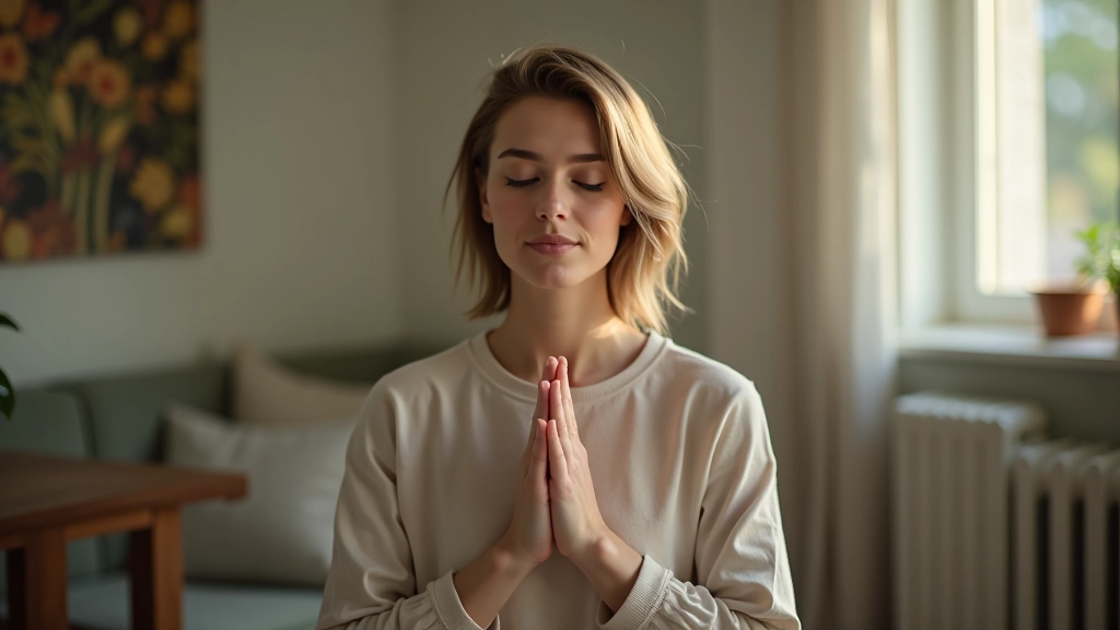 Persoon oefent ademhalingtechniek in rustige ruimte