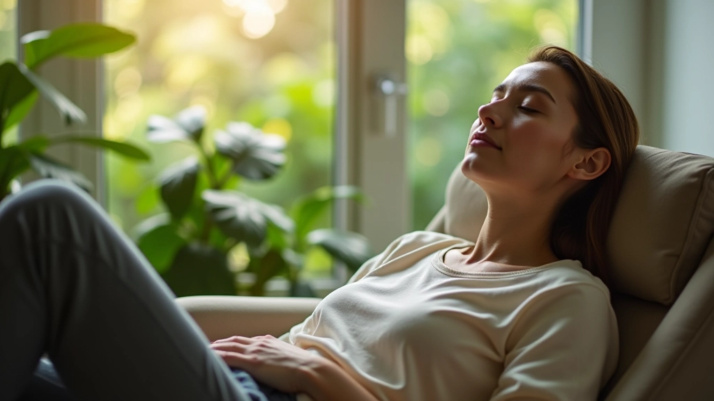 Persoon rust uit in rustgevende omgeving met natuurlijk licht en groene planten